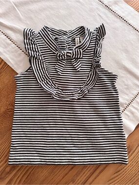 Janie & Jack Striped Ruffle Bow Tank Top - Navy Blue & White
